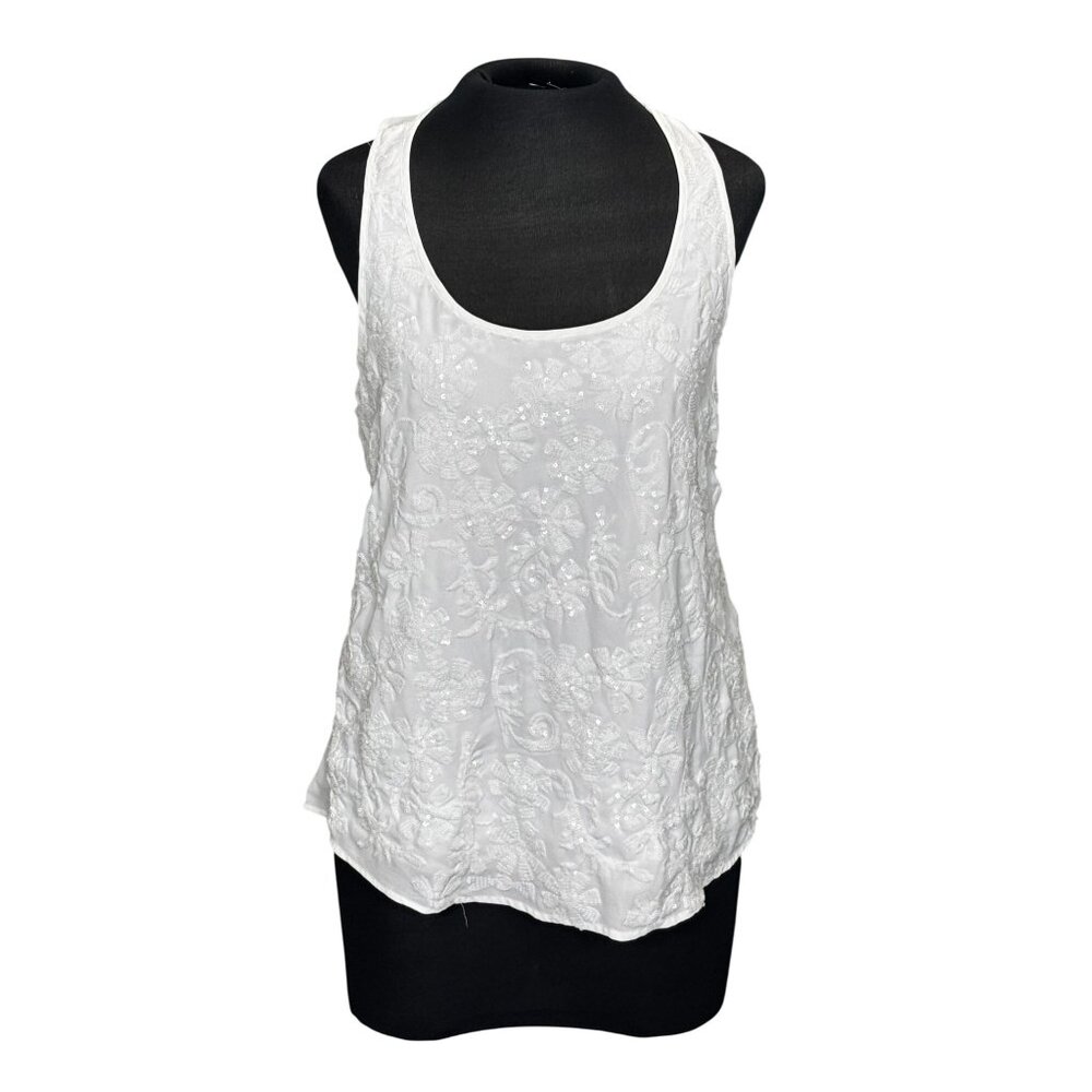 Banana Republic Embroidered White Tank Top Size S Polyester Womens